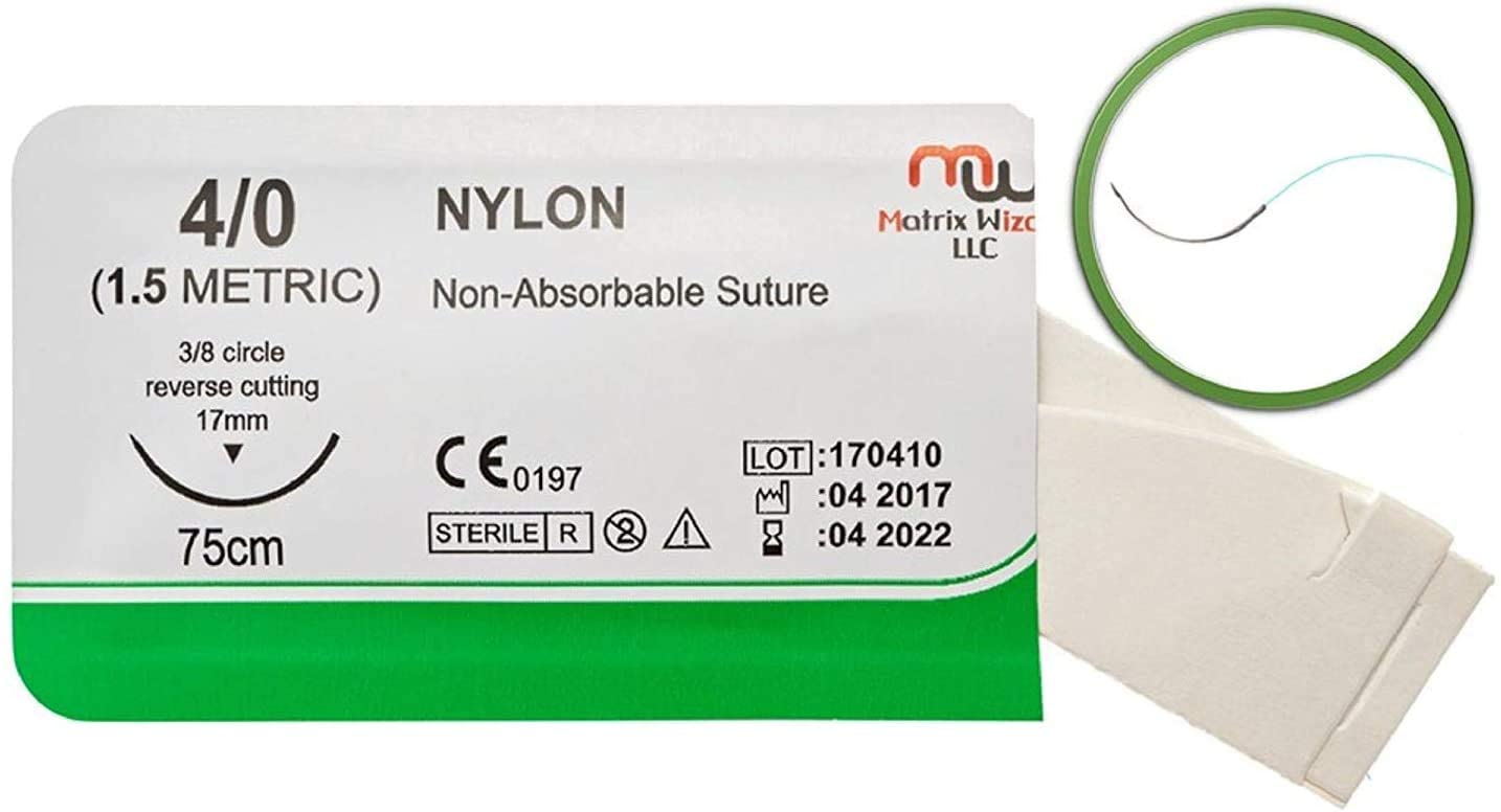 4-0 Sterile Suture Threads with Needle (24 PK Nylon) - Med School Demo, Suturing on Silicon Suture Dummies, Clinic Rotation Suturing, Taxidermy, Veterinary Use