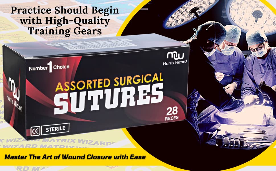 Mixed Sutures Thread with Needle (28Pk Dissolvable and Non-Dissolvable: 0, 1-0, 2-0, 3-0, 4-0, 6-0) - Surgical Suture Practice; Medical, Nursing, Vet Student's Hospital Practice Demo; Taxidermy