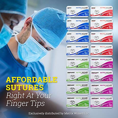 Sterile Sutures Thread with Needle Plus Training Tools - First Aid Field Emergency Demonstration, Trauma Practice Suture Kit; Taxidermy; Medical, Nursing and Veterinary Students (16 Mixed 0, 2/0, 3/0, 4/0 with 12 Instruments) 28PK