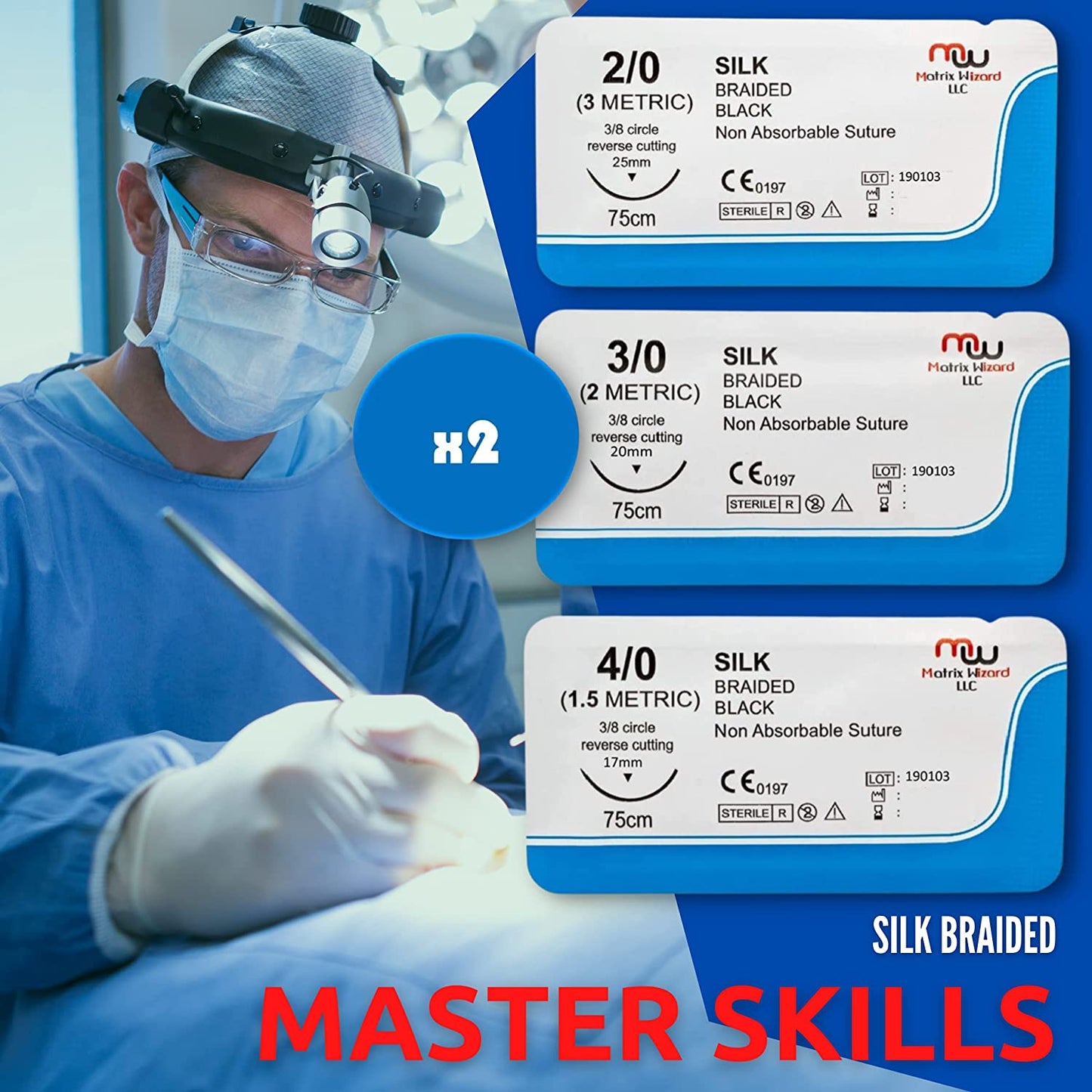 Sutures Thread with Needle (24 Mixed 2/0, 3/0, 4/0) - Practicing Suturing; Taxidermy; Hospital Clinic Rotation, MD, RN, EMT, Vet Demo