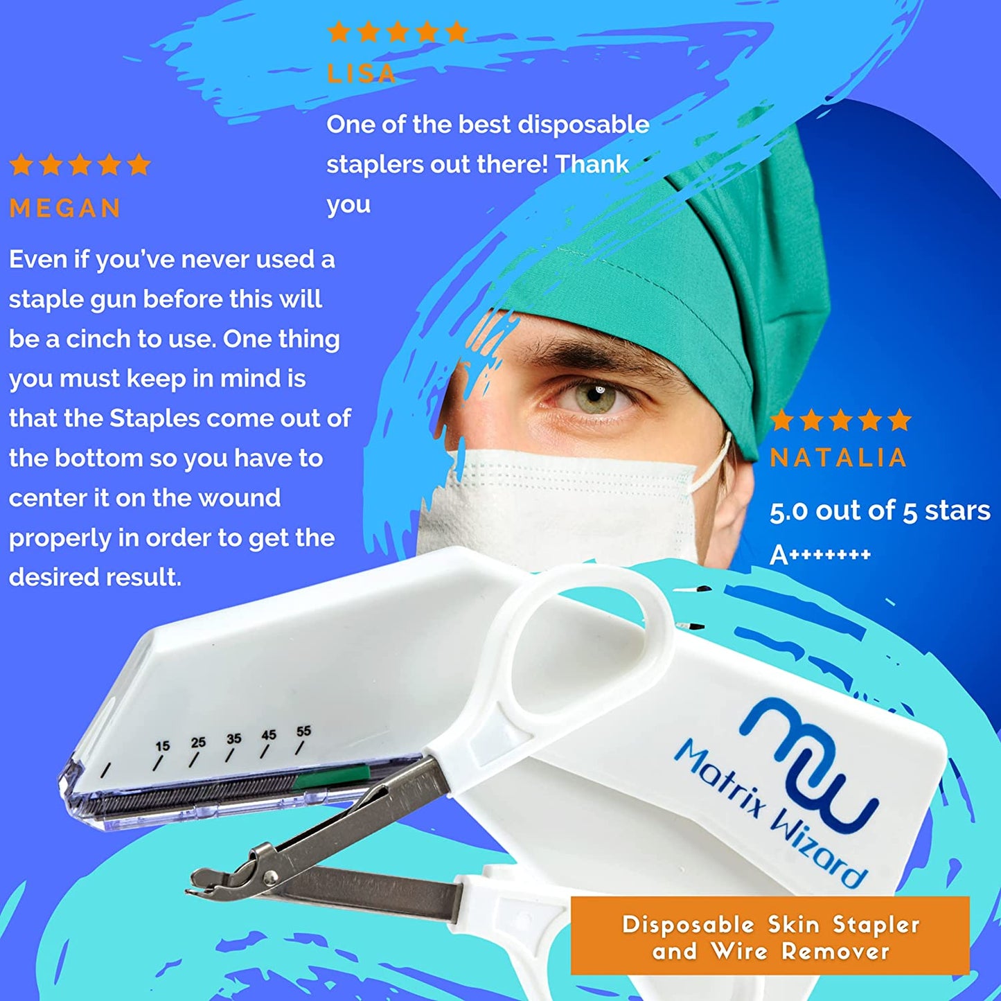 Disposable Skin Stapler (Suture Thread Alternative) with 55 Preloaded Wires Plus Stapler Remover Tool for Suture Training with Silicone Dummies, Clinical Rotation Practice, Veterinary Use