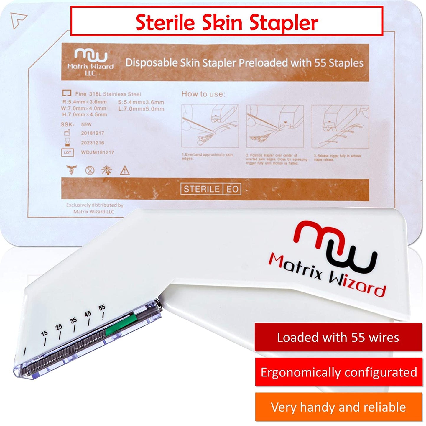 Sterile Suture Thread with Needle, Disposable Skin Stapler, Self Adhesive Bandage Wrap Tape (Training Combo Pk) - First Aid Demo, Taxidermy, MD Trauma Training