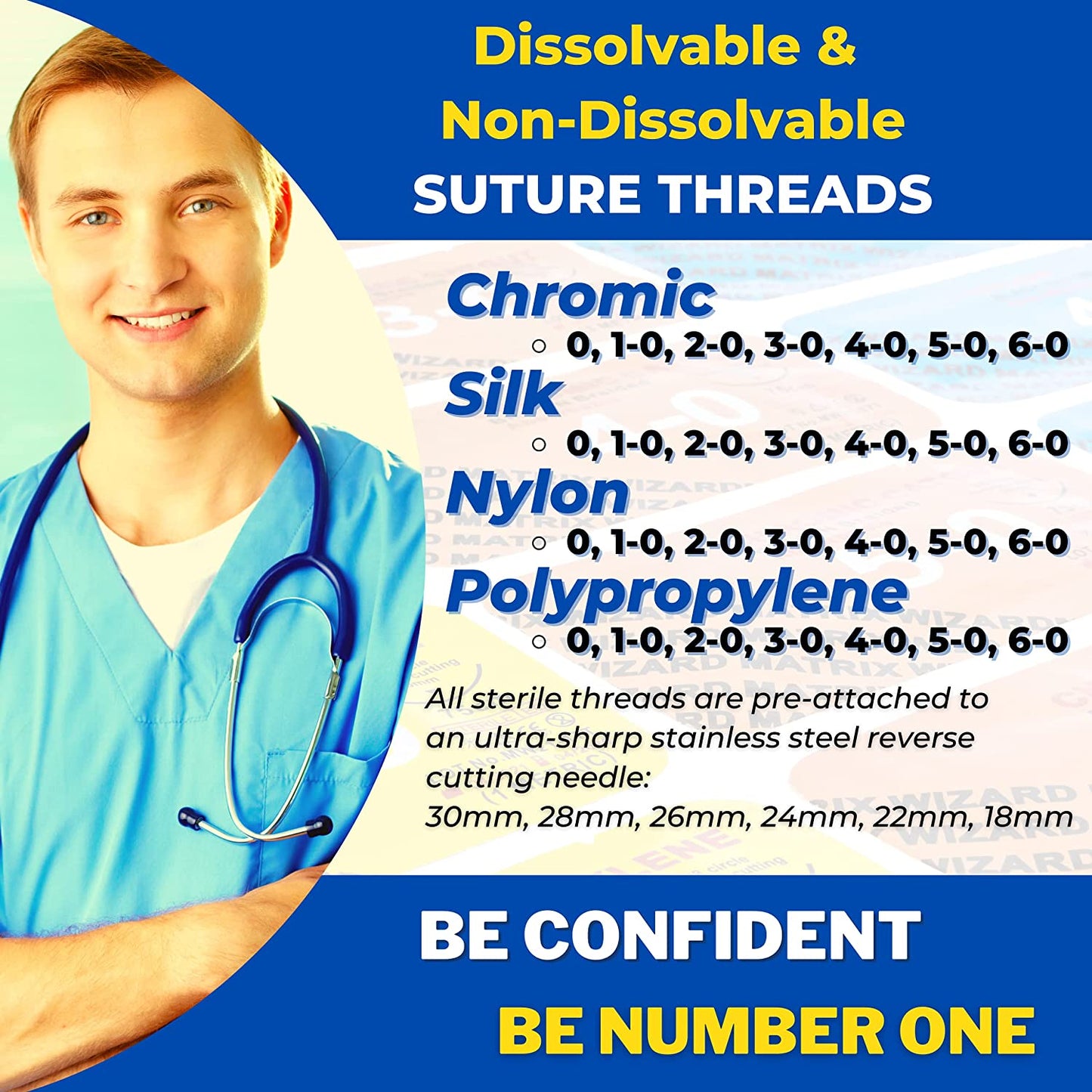 Mixed Sutures Thread with Needle (28Pk Dissolvable and Non-Dissolvable: 0, 1-0, 2-0, 3-0, 4-0, 6-0) - Surgical Suture Practice; Medical, Nursing, Vet Student's Hospital Practice Demo; Taxidermy